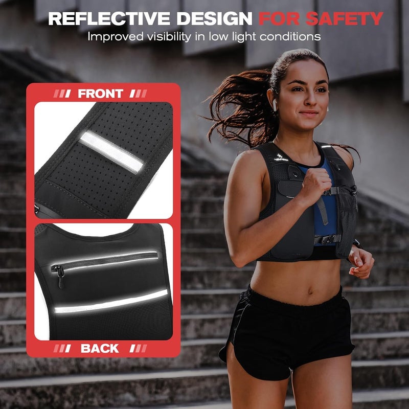 YANIKY Running Vest for Women Men, Lightweight Breathable Hydration Vest with 500ml Soft Flask, Adjustable Reflective Running Vest with Pockets for Trail Running Hiking - Image 5